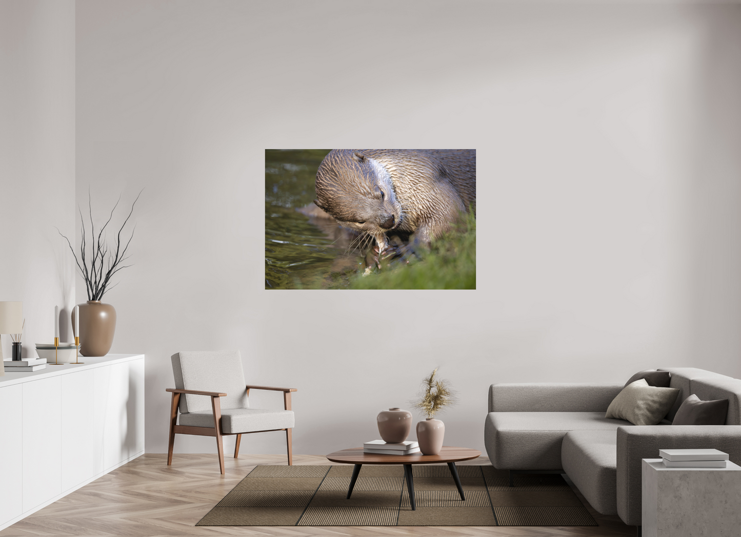 150 x 100 cm, Textured Matte otter eating fish
