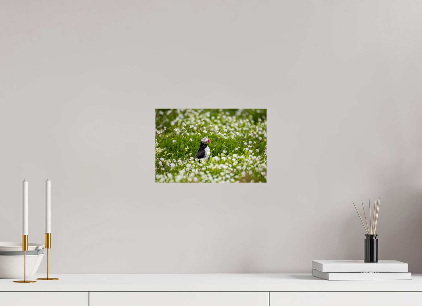 30 x 20 cm, Smooth Glossy Puffin in Flowers