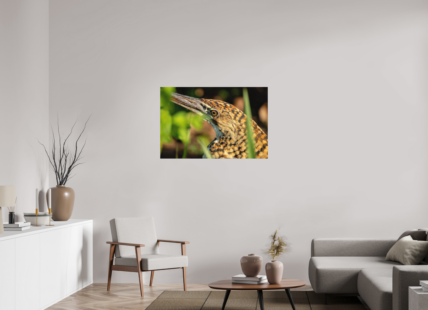 105 x 70 cm, Textured Matte tiger heron hunting 2