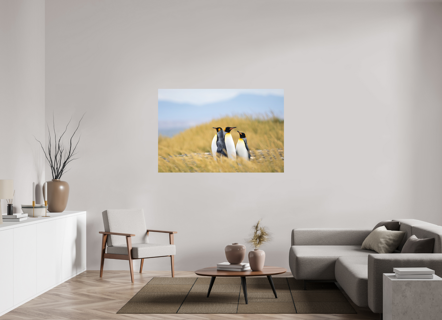 150 x 100 cm, Textured Matte Penguins in the grass