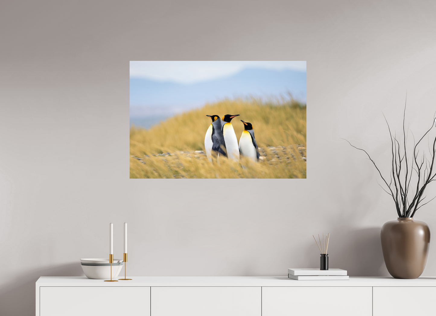 90 x 60 cm, Smooth Gloss Penguins in the grass