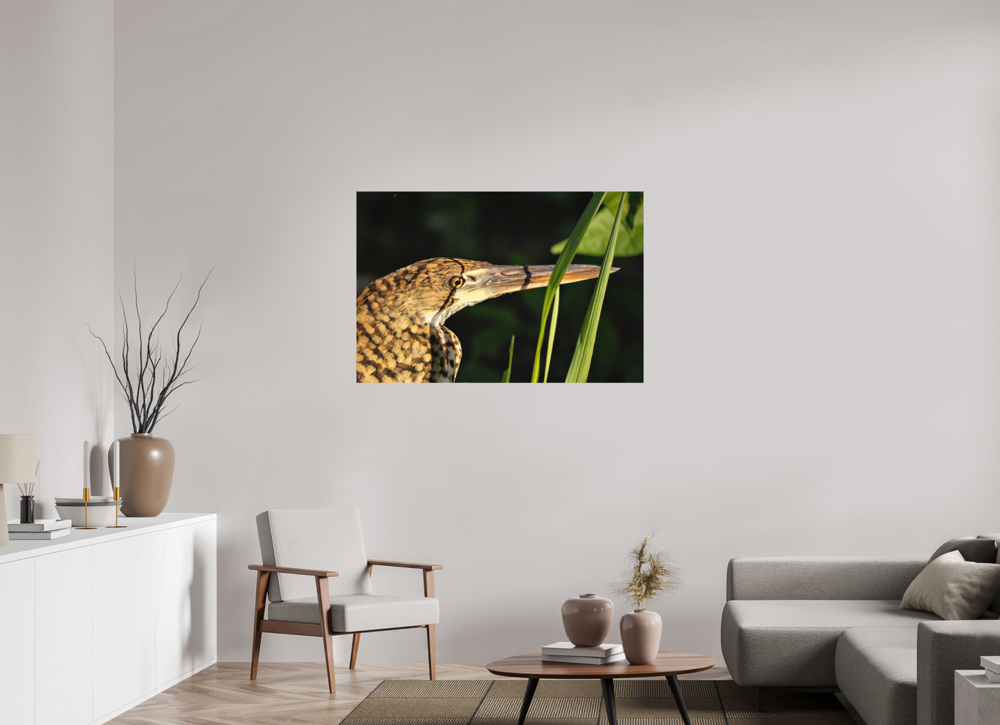 120 x 80 cm, Textured Matte tiger heron hunting
