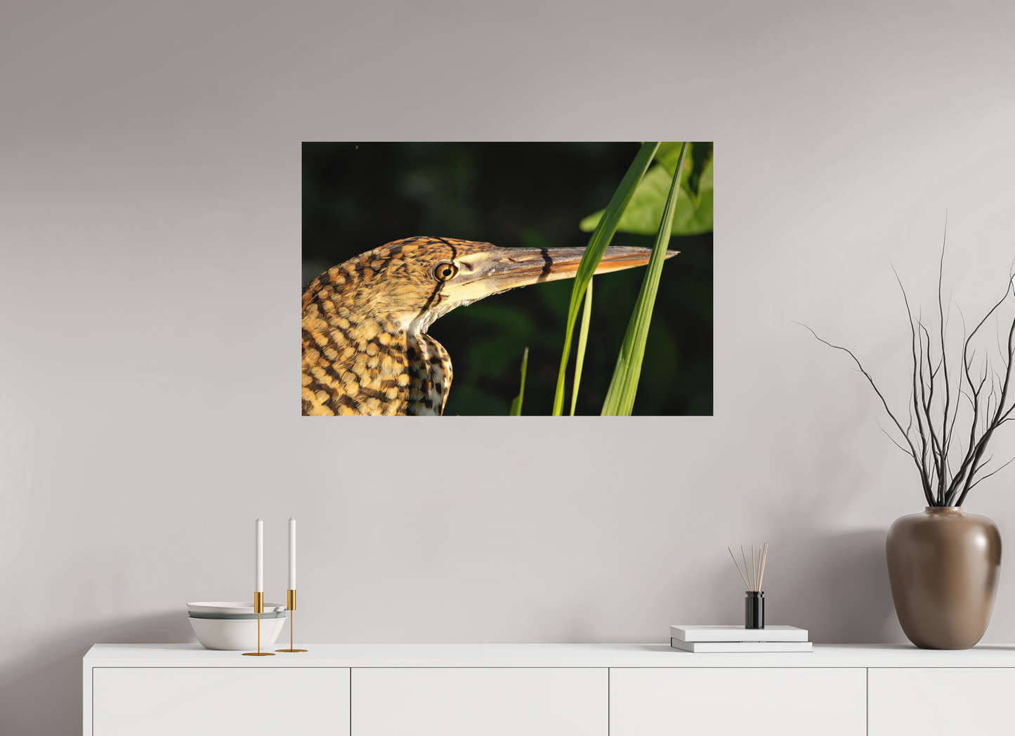 90 x 60 cm, Textured Matte tiger heron hunting