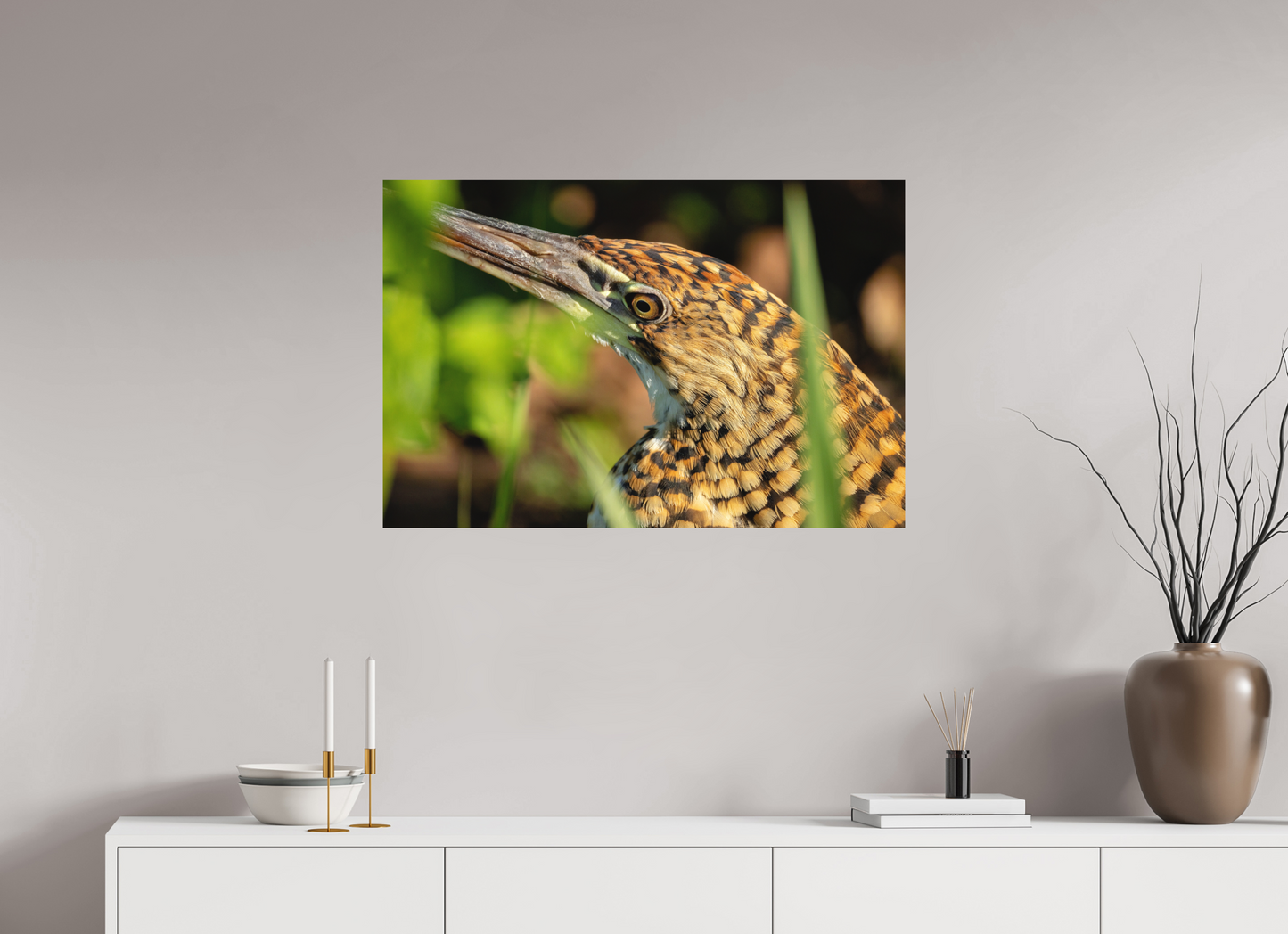 90 x 60 cm, Textured Matte tiger heron hunting 2