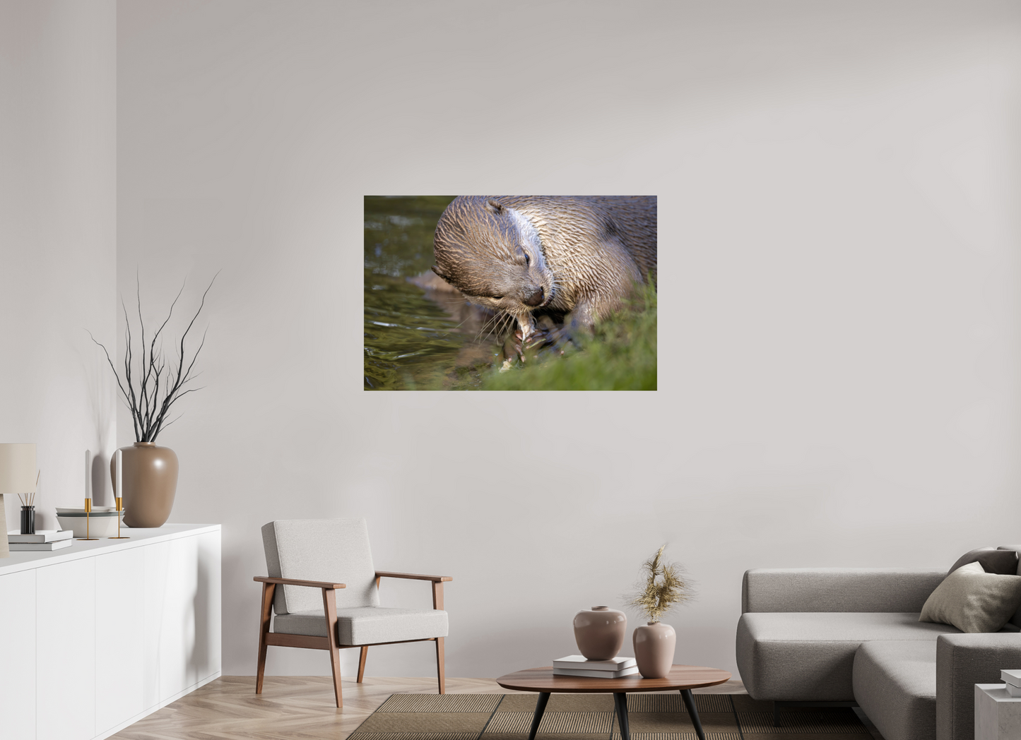 120 x 80 cm, Smooth Glossy otter eating fish