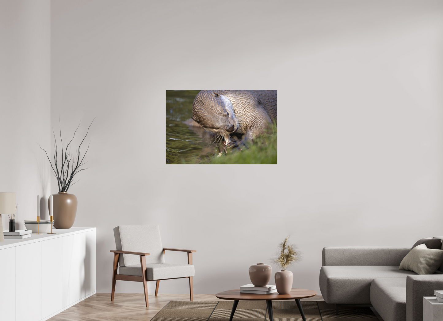 105 x 70 cm, Textured Matte otter eating fish