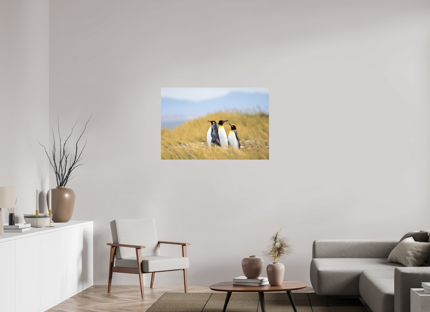 105 x 70 cm, Textured Matte Penguins in the grass