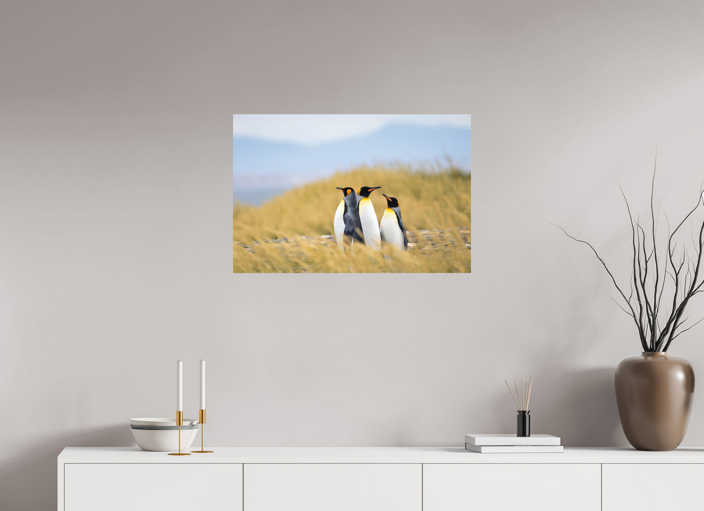 75 x 50 cm, Textured Matte Penguins in the grass