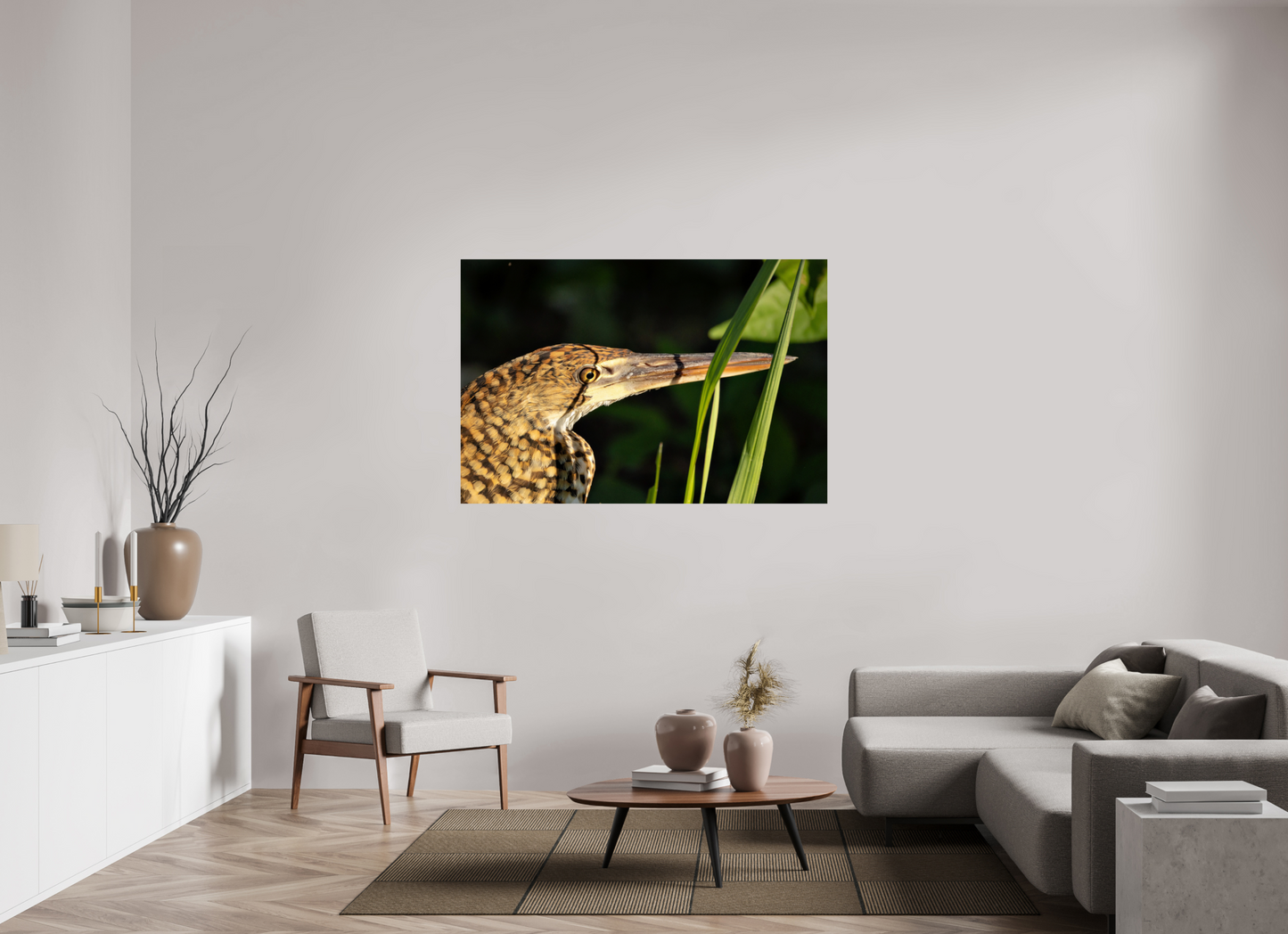 150 x 100 cm, Smooth Glossy tiger heron hunting